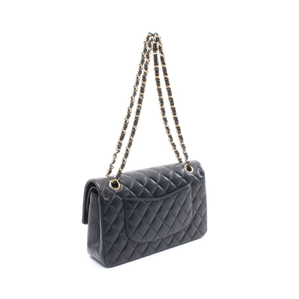 Chanel Lambskin Black Flap Double Bag Shoulder Matelasse Sheepskin Black
